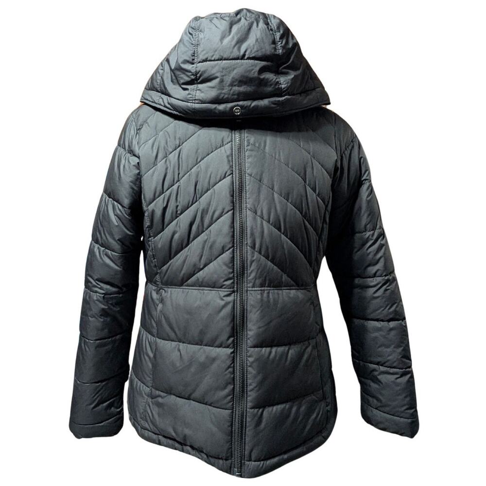 Columbia Puffer Jacket Black Hooded Quilted Women’s L Lightweight USED